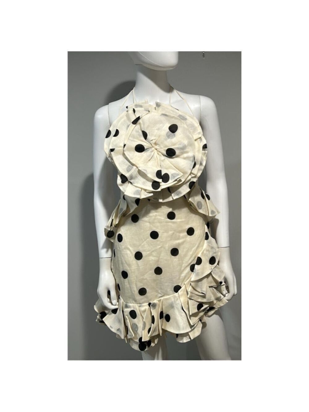 Zimmermann Black and White Polka Dot Crush Ruffle Mini Dress Size 4/6 (1) - Picture 11 of 13